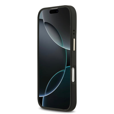 Apple iPhone 17 Kılıf Guess Orjinal Lisanslı M-safe Şarj Özellikli Gold Metal Kamera Çerçeveli PU Deri 4G Desenli Yazı Logolu Kapak Mavi