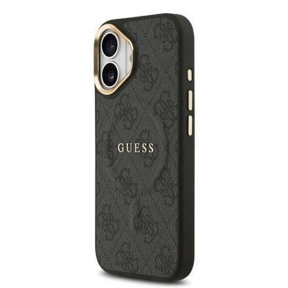 iPhone 17 Kılıf Guess Orjinal Lisanslı M-safe Şarj Özellikli Gold Metal Kamera Çerçeveli PU Deri 4G Desenli Yazı Logolu Kılıf