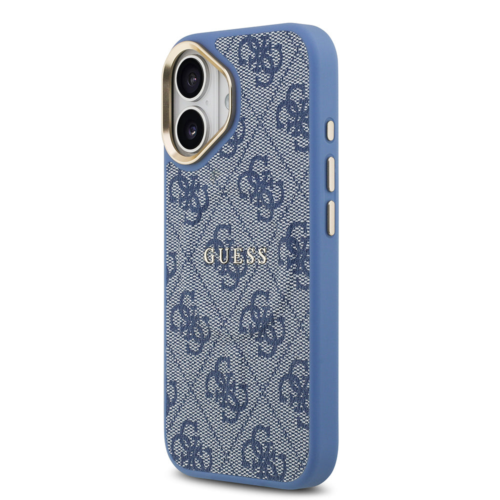 iPhone 17 Kılıf Guess Orjinal Lisanslı M-safe Şarj Özellikli Gold Metal Kamera Çerçeveli PU Deri 4G Desenli Yazı Logolu Kılıf