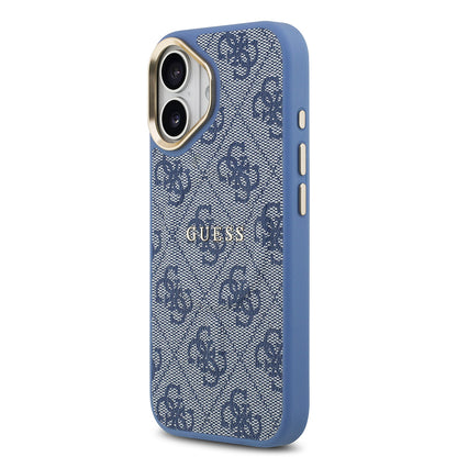 iPhone 17 Kılıf Guess Orjinal Lisanslı M-safe Şarj Özellikli Gold Metal Kamera Çerçeveli PU Deri 4G Desenli Yazı Logolu Kılıf