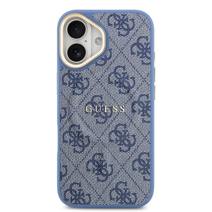 iPhone 17 Kılıf Guess Orjinal Lisanslı M-safe Şarj Özellikli Gold Metal Kamera Çerçeveli PU Deri 4G Desenli Yazı Logolu Kılıf