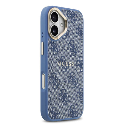 iPhone 17 Kılıf Guess Orjinal Lisanslı M-safe Şarj Özellikli Gold Metal Kamera Çerçeveli PU Deri 4G Desenli Yazı Logolu Kılıf