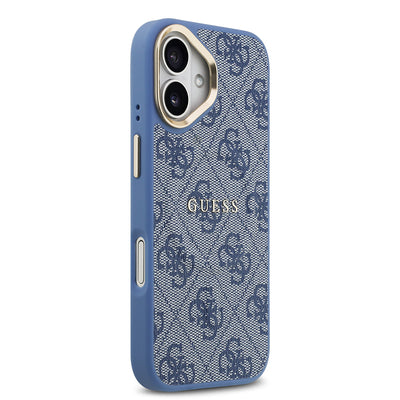 Apple iPhone 17 Kılıf Guess Orjinal Lisanslı M-safe Şarj Özellikli Gold Metal Kamera Çerçeveli PU Deri 4G Desenli Yazı Logolu Kapak Pembe