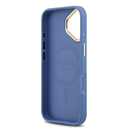 iPhone 17 Kılıf Guess Orjinal Lisanslı M-safe Şarj Özellikli Gold Metal Kamera Çerçeveli PU Deri 4G Desenli Yazı Logolu Kılıf