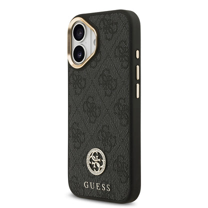 iPhone 17 Kılıf Guess Orjinal Lisanslı M-safe Şarj Özellikli Gold Metal Kamera Çerçeveli Taşlı 4G Logolu Kılıf
