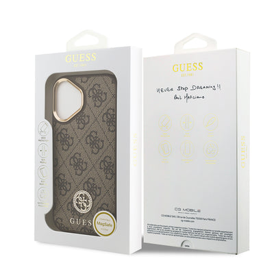 Apple iPhone 17 Kılıf Guess Orjinal Lisanslı M-safe Şarj Özellikli Gold Metal Kamera Çerçeveli Taşlı 4G Logolu Kapak  Pembe