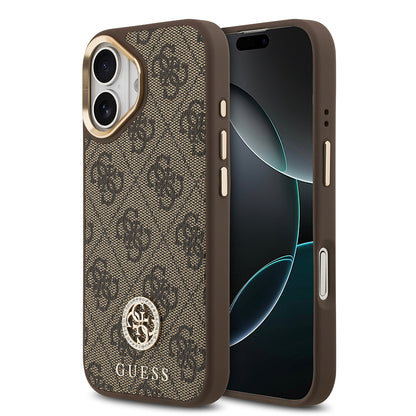 iPhone 17 Kılıf Guess Orjinal Lisanslı M-safe Şarj Özellikli Gold Metal Kamera Çerçeveli Taşlı 4G Logolu Kılıf