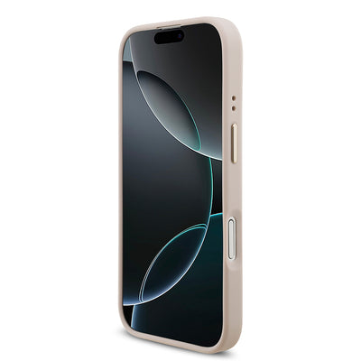 Apple iPhone 17 Kılıf Guess Orjinal Lisanslı M-safe Şarj Özellikli Gold Metal Kamera Çerçeveli Taşlı 4G Logolu Kapak  Pembe