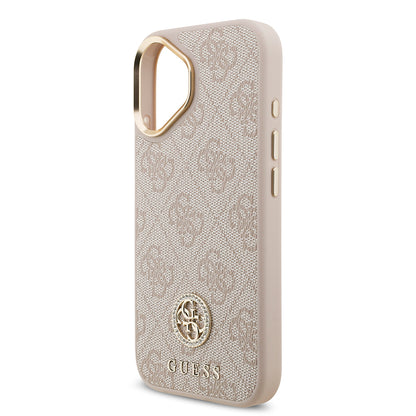 iPhone 17 Kılıf Guess Orjinal Lisanslı M-safe Şarj Özellikli Gold Metal Kamera Çerçeveli Taşlı 4G Logolu Kılıf