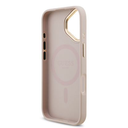 iPhone 17 Kılıf Guess Orjinal Lisanslı M-safe Şarj Özellikli Gold Metal Kamera Çerçeveli Taşlı 4G Logolu Kılıf