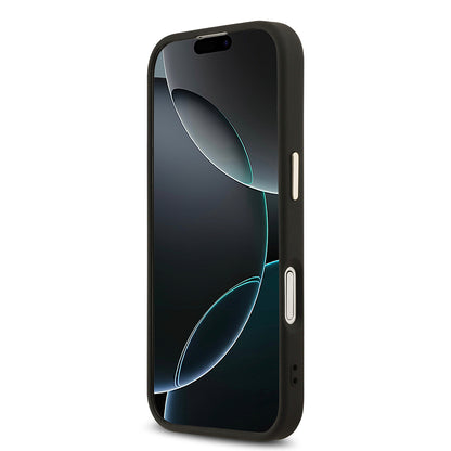 iPhone 17 Kılıf Guess Orjinal Lisanslı M-safe Şarj Özellikli Gold Metal Kamera Çerçeveli Taşlı Üçgen Logo 4G Desenli Kılıf