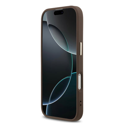Apple iPhone 17 Kılıf Guess Orjinal Lisanslı M-safe Şarj Özellikli Gold Metal Kamera Çerçeveli Taşlı Üçgen Logo 4G Desenli Kapak Siyah
