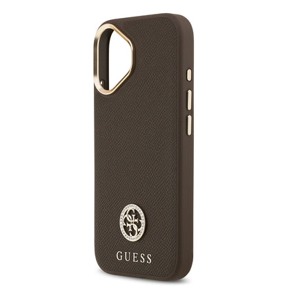 iPhone 17 Kılıf Guess Orjinal Lisanslı M-safe Şarj Özellikli Grained Yazı ve Taşlı 4G Logolu Kılıf