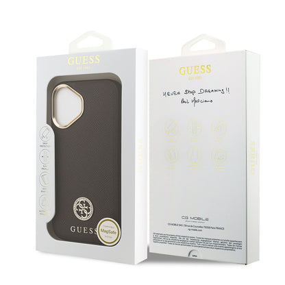 iPhone 17 Kılıf Guess Orjinal Lisanslı M-safe Şarj Özellikli Grained Yazı ve Taşlı 4G Logolu Kılıf