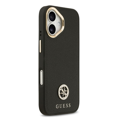 iPhone 17 Kılıf Guess Orjinal Lisanslı M-safe Şarj Özellikli Grained Yazı ve Taşlı 4G Logolu Kılıf