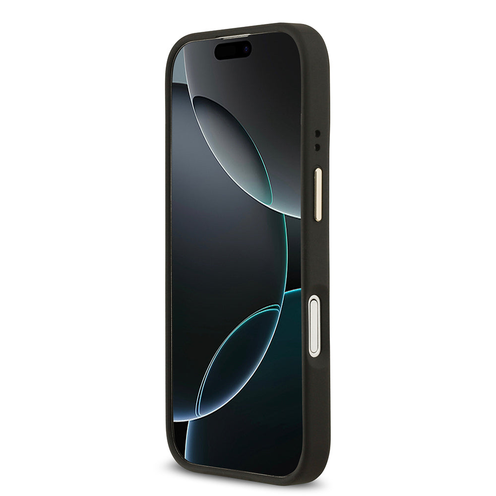 iPhone 17 Kılıf Guess Orjinal Lisanslı M-safe Şarj Özellikli Grained Yazı ve Taşlı 4G Logolu Kılıf