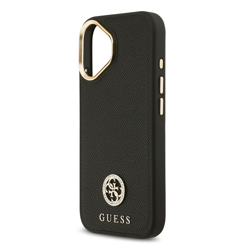 iPhone 17 Kılıf Guess Orjinal Lisanslı M-safe Şarj Özellikli Grained Yazı ve Taşlı 4G Logolu Kılıf