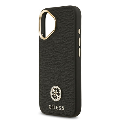 iPhone 17 Kılıf Guess Orjinal Lisanslı M-safe Şarj Özellikli Grained Yazı ve Taşlı 4G Logolu Kılıf