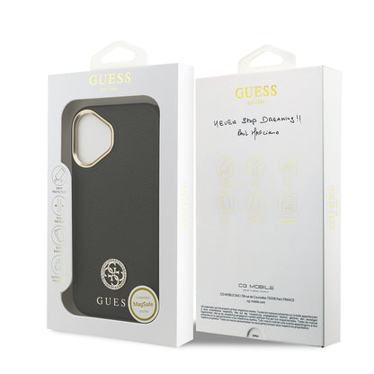 iPhone 17 Kılıf Guess Orjinal Lisanslı M-safe Şarj Özellikli Grained Yazı ve Taşlı 4G Logolu Kılıf