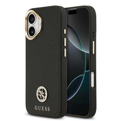 iPhone 17 Kılıf Guess Orjinal Lisanslı M-safe Şarj Özellikli Grained Yazı ve Taşlı 4G Logolu Kılıf