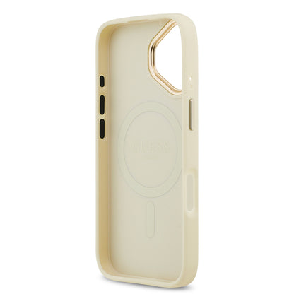 iPhone 17 Kılıf Guess Orjinal Lisanslı M-safe Şarj Özellikli Grained Yazı ve Taşlı 4G Logolu Kılıf