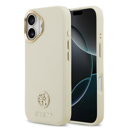 iPhone 17 Kılıf Guess Orjinal Lisanslı M-safe Şarj Özellikli Grained Yazı ve Taşlı 4G Logolu Kılıf