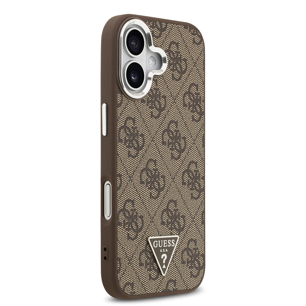 iPhone 17 Kılıf Guess Orjinal Lisanslı M-safe Şarj Özellikli Gümüş Metal Kamera Çerçeveli Üçgen Logo 4G Desenli Kılıf