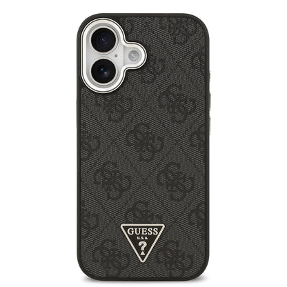 iPhone 17 Kılıf Guess Orjinal Lisanslı M-safe Şarj Özellikli Gümüş Metal Kamera Çerçeveli Üçgen Logo 4G Desenli Kılıf