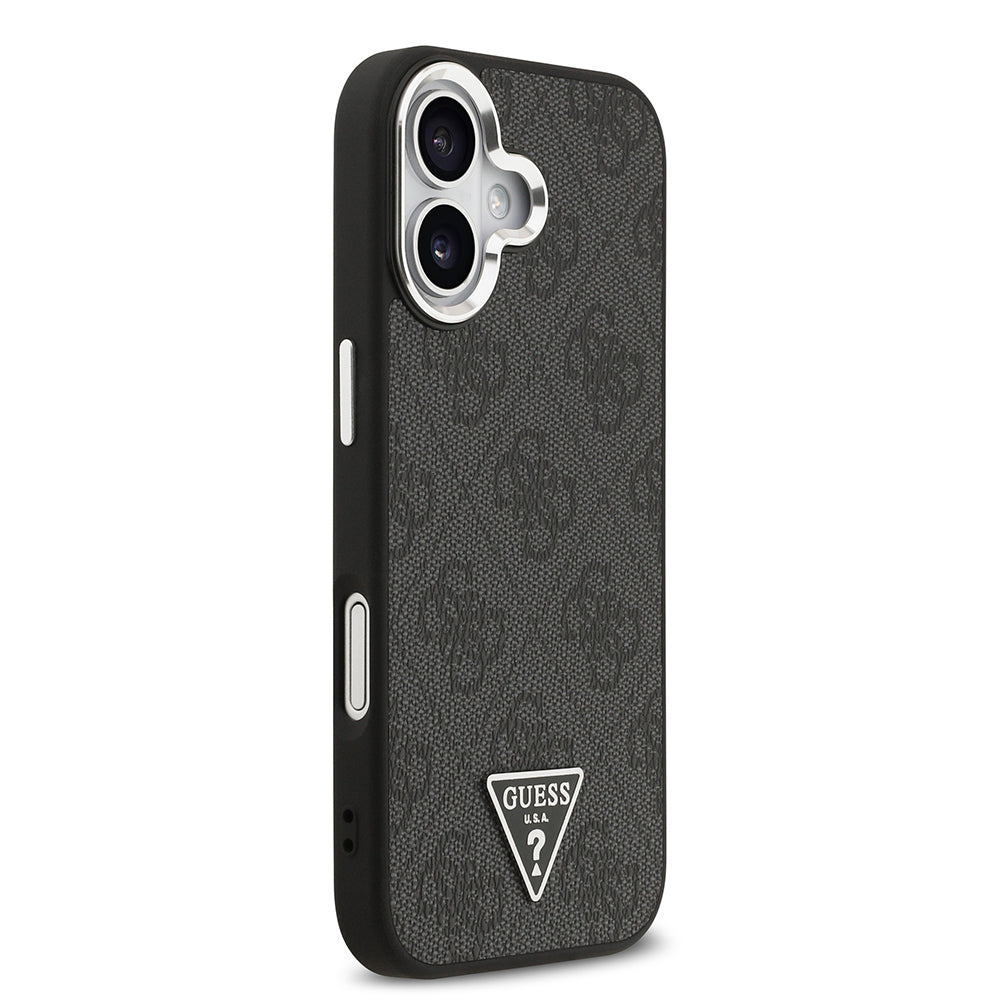 iPhone 17 Kılıf Guess Orjinal Lisanslı M-safe Şarj Özellikli Gümüş Metal Kamera Çerçeveli Üçgen Logo 4G Desenli Kılıf