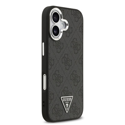 iPhone 17 Kılıf Guess Orjinal Lisanslı M-safe Şarj Özellikli Gümüş Metal Kamera Çerçeveli Üçgen Logo 4G Desenli Kılıf