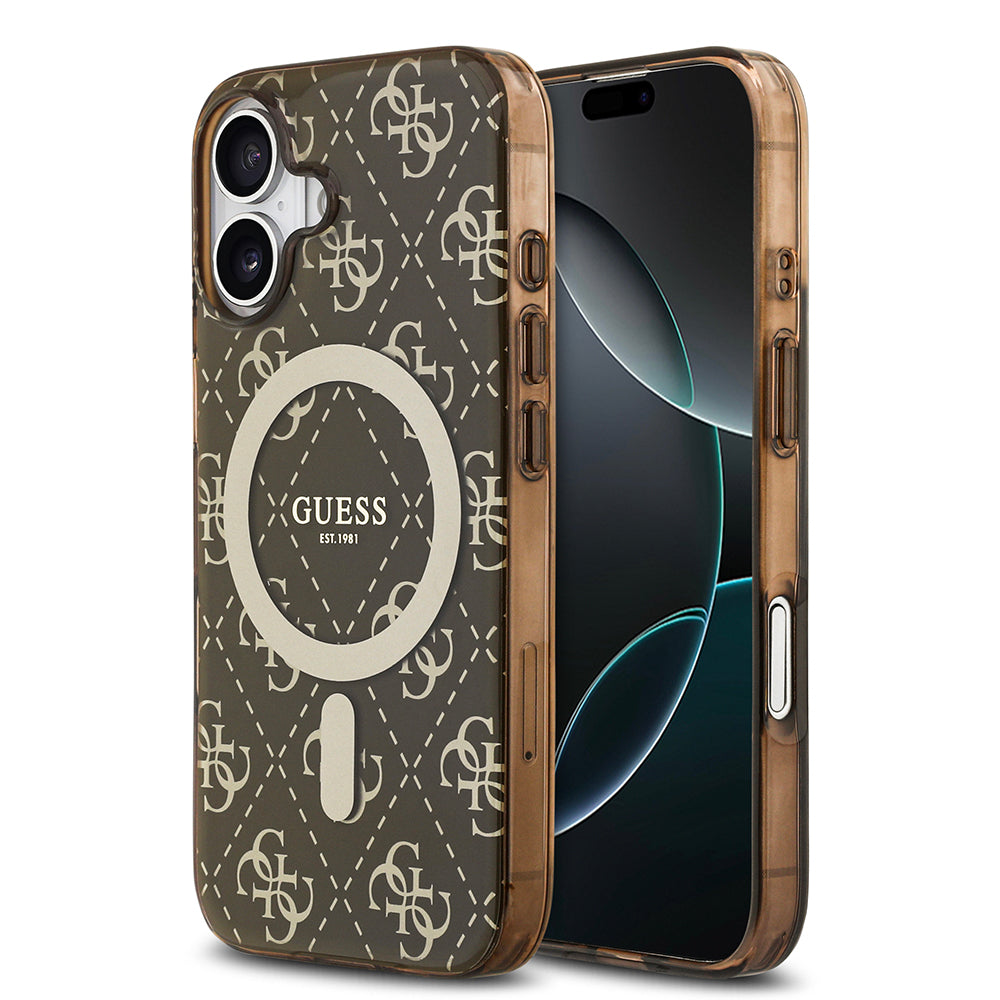 iPhone 17 Kılıf Guess Orjinal Lisanslı M-safe Şarj Özellikli IML Baskılı Klasik Logolu 4G Desenli Kılıf
