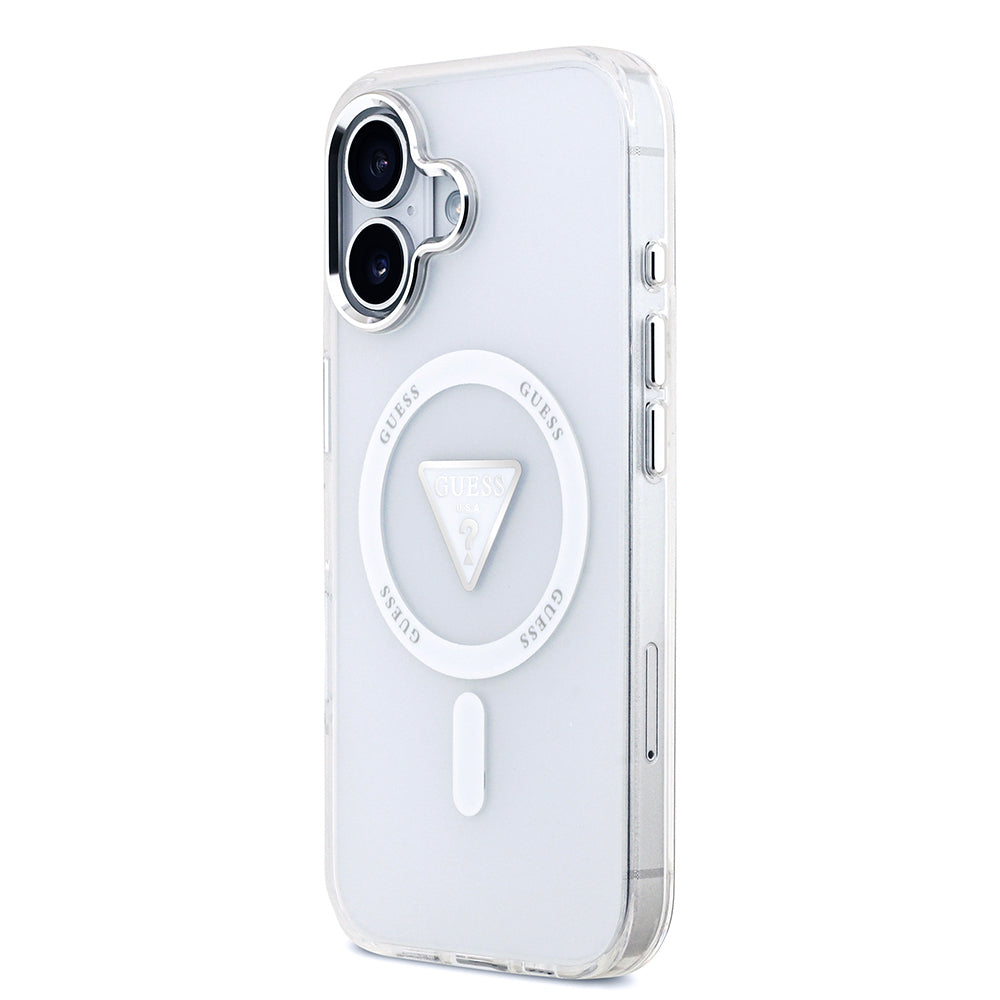 iPhone 17 Kılıf Guess Orjinal Lisanslı M-safe Şarj Özellikli IML Baskılı Üçgen Logolu Metal Kamera Çerçeveli Kılıf