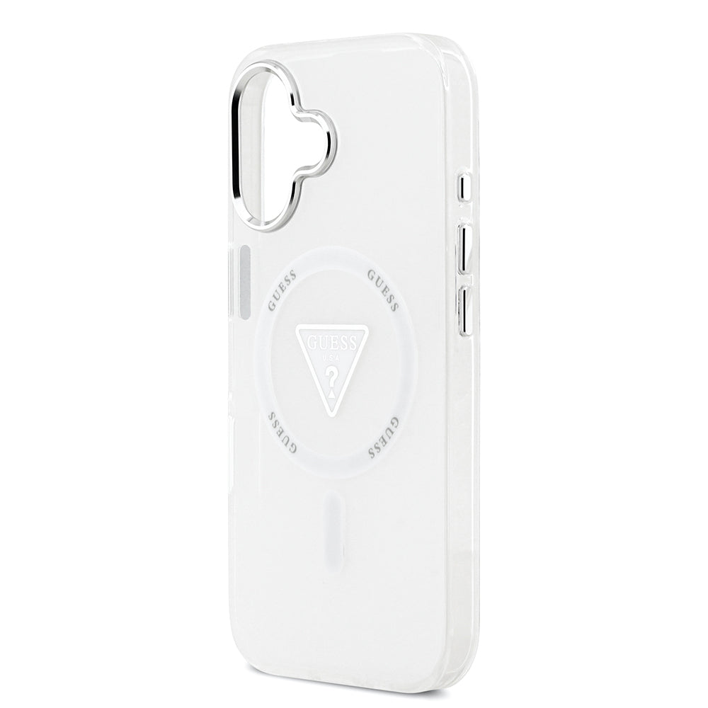 iPhone 17 Kılıf Guess Orjinal Lisanslı M-safe Şarj Özellikli IML Baskılı Üçgen Logolu Metal Kamera Çerçeveli Kılıf