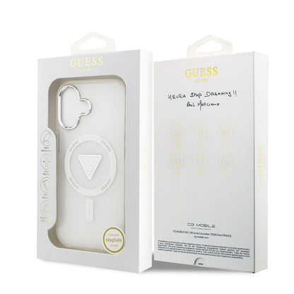 iPhone 17 Kılıf Guess Orjinal Lisanslı M-safe Şarj Özellikli IML Baskılı Üçgen Logolu Metal Kamera Çerçeveli Kılıf