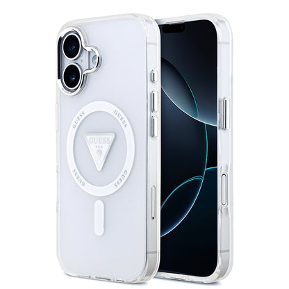 iPhone 17 Kılıf Guess Orjinal Lisanslı M-safe Şarj Özellikli IML Baskılı Üçgen Logolu Metal Kamera Çerçeveli Kılıf