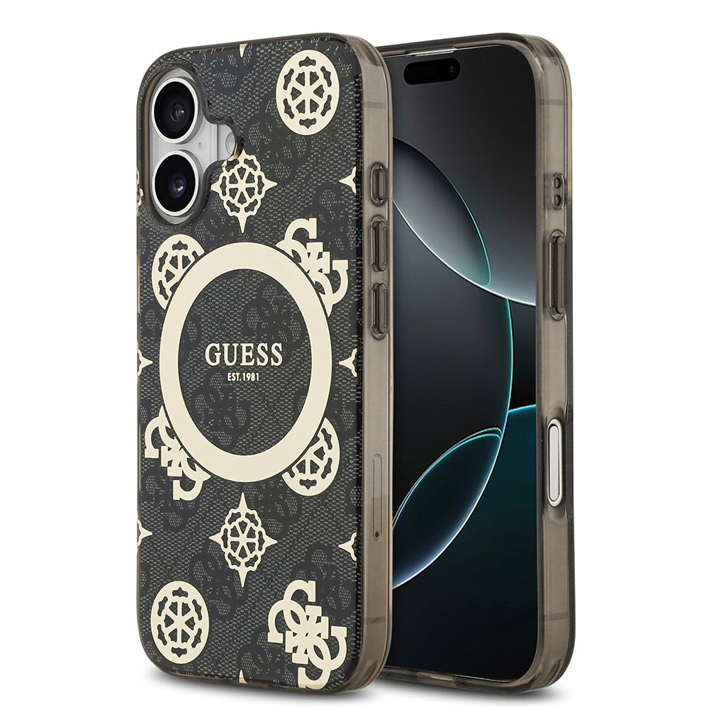 iPhone 17 Kılıf Guess Orjinal Lisanslı M-safe Şarj Özellikli IML Peony ve 4G Desenli Klasik Logolu Kılıf