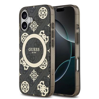 iPhone 17 Kılıf Guess Orjinal Lisanslı M-safe Şarj Özellikli IML Peony ve 4G Desenli Klasik Logolu Kılıf