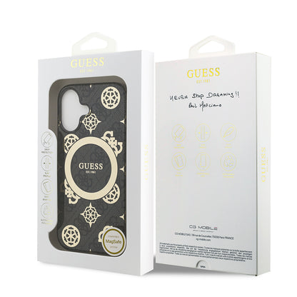 iPhone 17 Kılıf Guess Orjinal Lisanslı M-safe Şarj Özellikli IML Peony ve 4G Desenli Klasik Logolu Kılıf