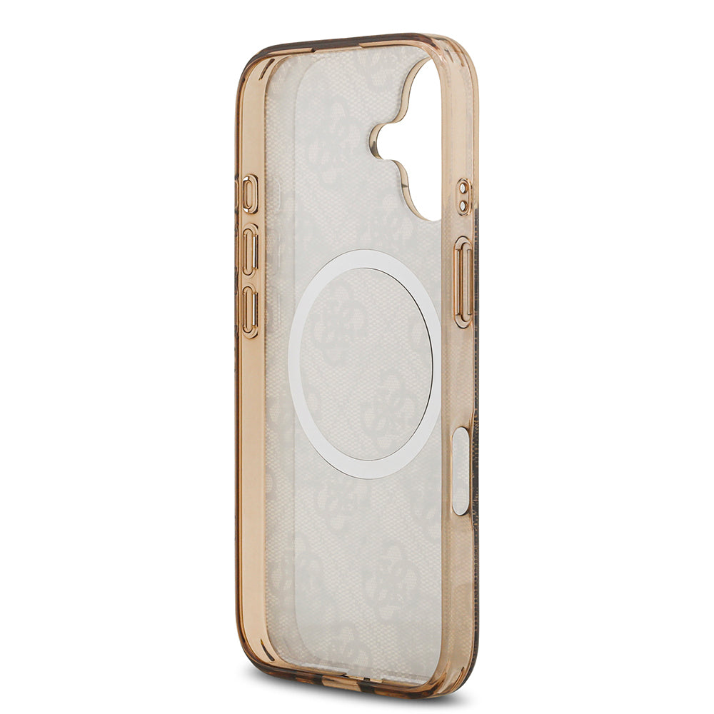 iPhone 17 Kılıf Guess Orjinal Lisanslı M-safe Şarj Özellikli IML Peony ve 4G Desenli Klasik Logolu Kılıf