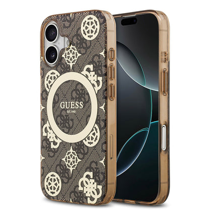 iPhone 17 Kılıf Guess Orjinal Lisanslı M-safe Şarj Özellikli IML Peony ve 4G Desenli Klasik Logolu Kılıf