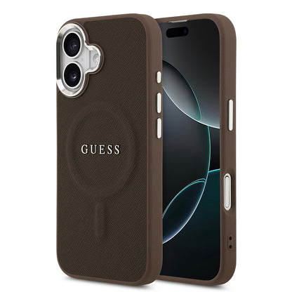 iPhone 17 Kılıf Guess Orjinal Lisanslı M-safe Şarj Özellikli Klasik Yazı Logolu PU Deri Kılıf
