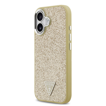iPhone 17 Kılıf Guess Orjinal Lisanslı M-safe Şarj Özellikli Metal Kamera Çerçeveli Üçgen Logolu Glitter Kılıf