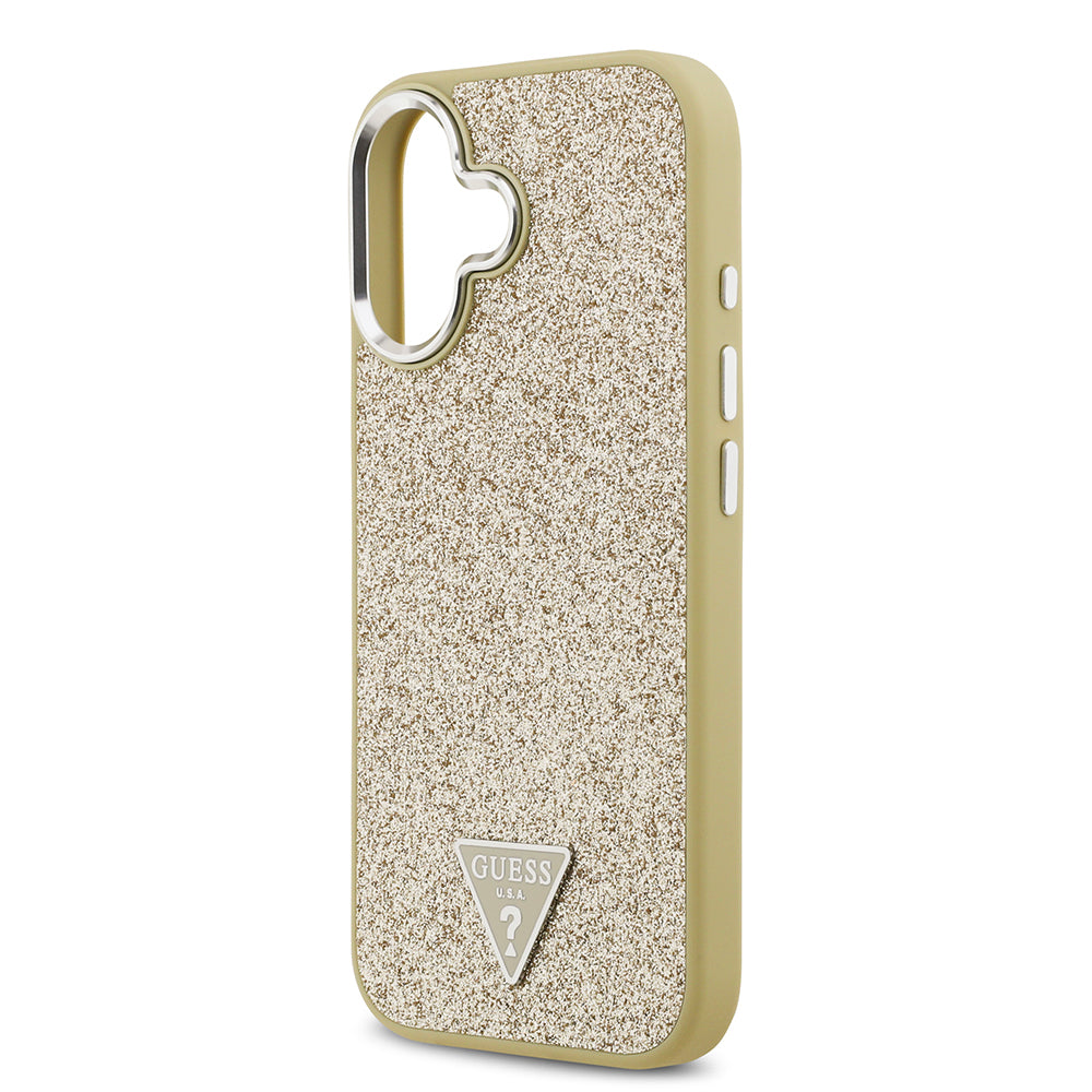 iPhone 17 Kılıf Guess Orjinal Lisanslı M-safe Şarj Özellikli Metal Kamera Çerçeveli Üçgen Logolu Glitter Kılıf