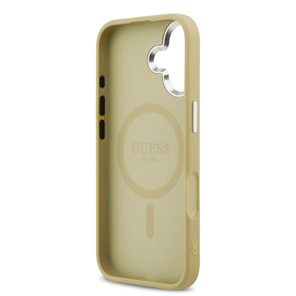 iPhone 17 Kılıf Guess Orjinal Lisanslı M-safe Şarj Özellikli Metal Kamera Çerçeveli Üçgen Logolu Glitter Kılıf