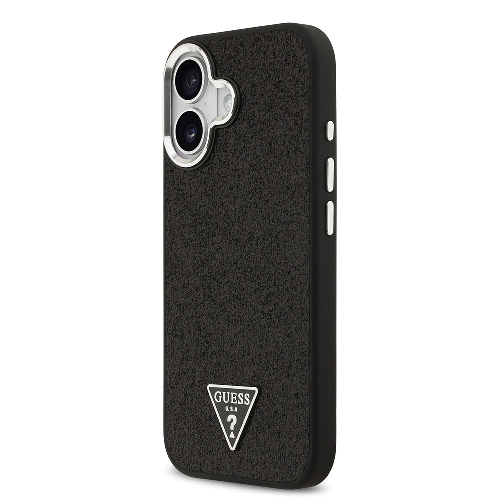 iPhone 17 Kılıf Guess Orjinal Lisanslı M-safe Şarj Özellikli Metal Kamera Çerçeveli Üçgen Logolu Glitter Kılıf