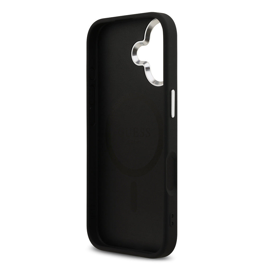 iPhone 17 Kılıf Guess Orjinal Lisanslı M-safe Şarj Özellikli Metal Kamera Çerçeveli Üçgen Logolu Glitter Kılıf