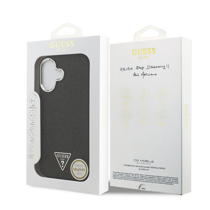 iPhone 17 Kılıf Guess Orjinal Lisanslı M-safe Şarj Özellikli Metal Kamera Çerçeveli Üçgen Logolu Glitter Kılıf