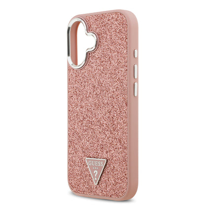 iPhone 17 Kılıf Guess Orjinal Lisanslı M-safe Şarj Özellikli Metal Kamera Çerçeveli Üçgen Logolu Glitter Kılıf