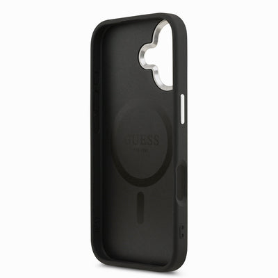 Apple iPhone 17 Kılıf Guess Orjinal Lisanslı M-safe Şarj Özellikli PU Deri Metal Kamera Çerçeveli Üçgen Logolu Kapak  Siyah
