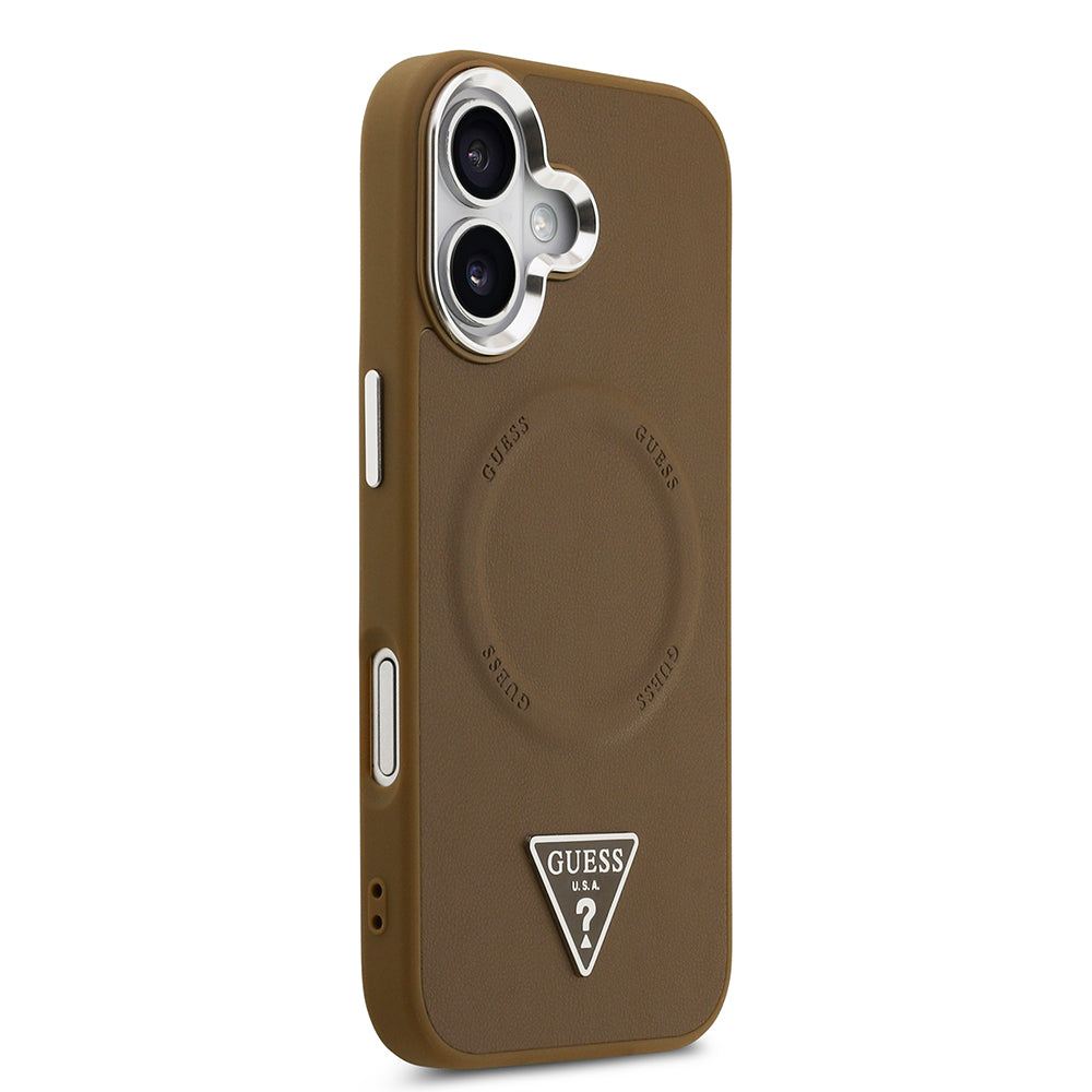 iPhone 17 Kılıf Guess Orjinal Lisanslı M-safe Şarj Özellikli PU Deri Metal Kamera Çerçeveli Üçgen Logolu Kılıf